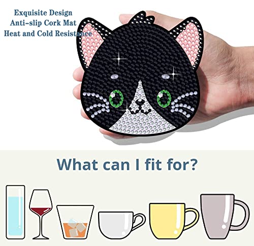 Diy 8pcs/set Cat  Diamond Painting Coasters with Holder