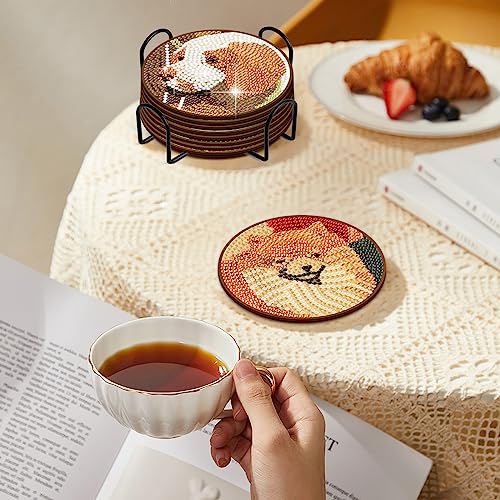 Diy 8pcs/set Dog  Diamond Painting Coasters with Holder