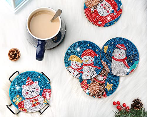 Diy 6pcs/set Christmas  Diamond Painting Coasters with Holder