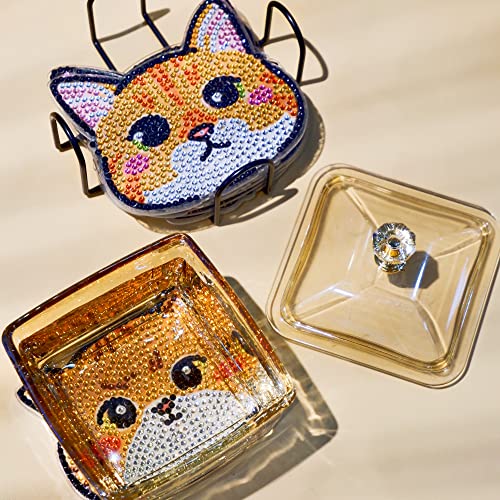 Diy 8pcs/set Cat  Diamond Painting Coasters with Holder