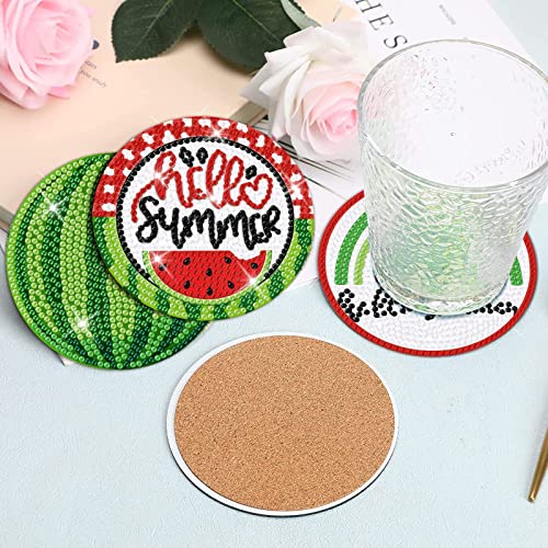 Diy 8pcs/set Summer Watermelon  Diamond Painting Coasters with Holder