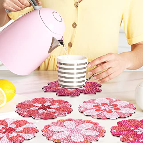 Diy 10pcs/set Flower  Diamond Painting Coasters with Holder