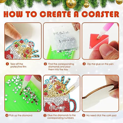 Diy 10pcs/set Christmas  Diamond Painting Coasters with Holder