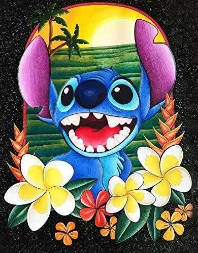 Stitch Stands Among The Flowers | Diamond Painting