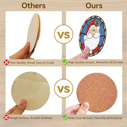 Diy 8pcs/set Christmas  Diamond Painting Coasters with Holder