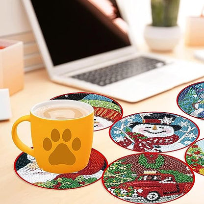 Diy 8pcs/set Christmas  Diamond Painting Coasters with Holder