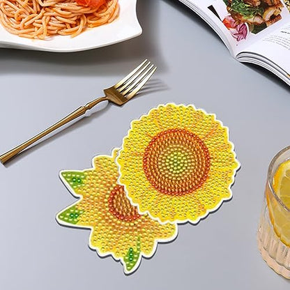 Diy 10pcs/set Butterfly Flower  Diamond Painting Coasters with Holder