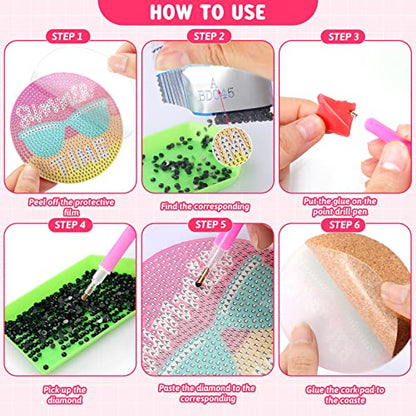 Diy 8pcs/set Summer  Diamond Painting Coasters with Holder