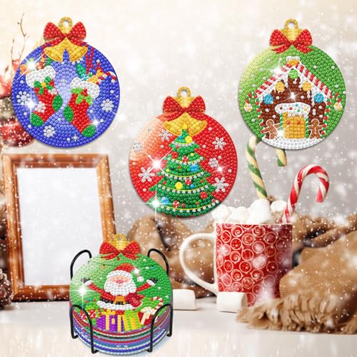 Diy 8pcs/set Pumpkin Christmas  Diamond Painting Coasters with Holder