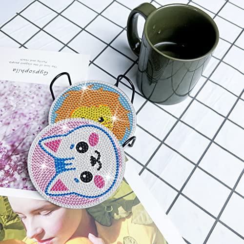 Diy 6pcs/set Animal  Diamond Painting Coasters with Holder