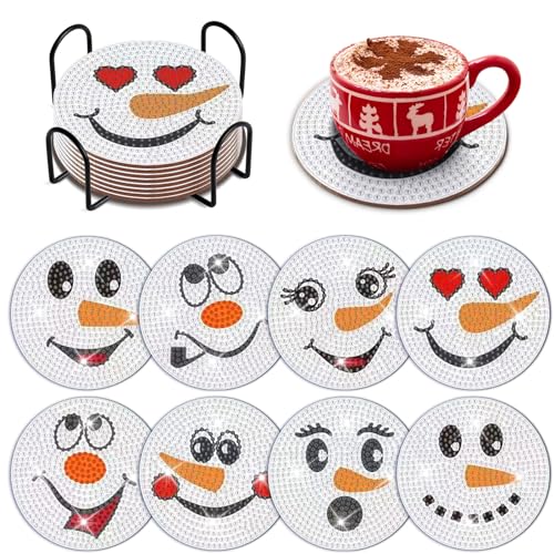 Diy 8pcs/set Christmas  Diamond Painting Coasters with Holder