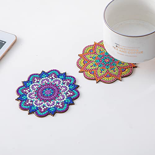 Diy 6pcs/set Flower  Diamond Painting Coasters with Holder