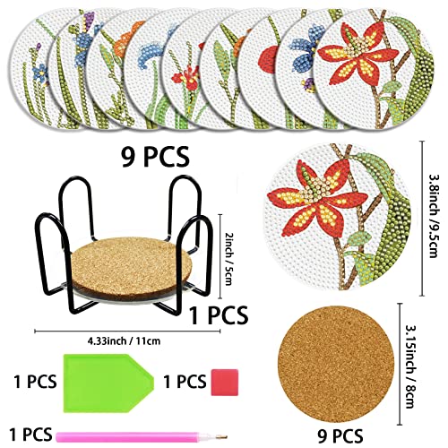 Diy 9pcs/set  Diamond Painting Coasters with Holder