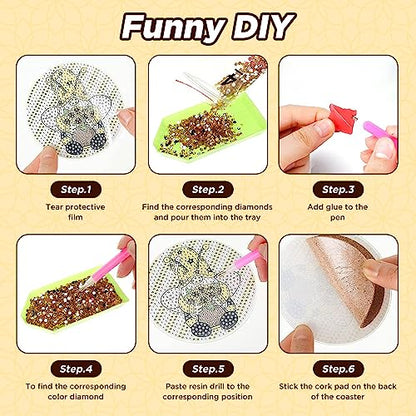 Diy 8Pcs  Diamond Painting Coasters with Holder