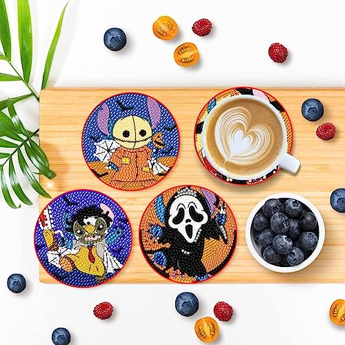 Diy 8pcs/set Halloween  Diamond Painting Coasters with Holder