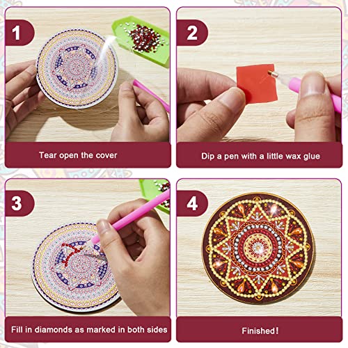 Diy 5pcs/set Mandala  Diamond Painting Coasters with Holder