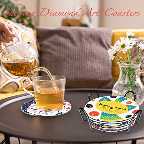 Diy 6pcs/set Cat  Diamond Painting Coasters with Holder