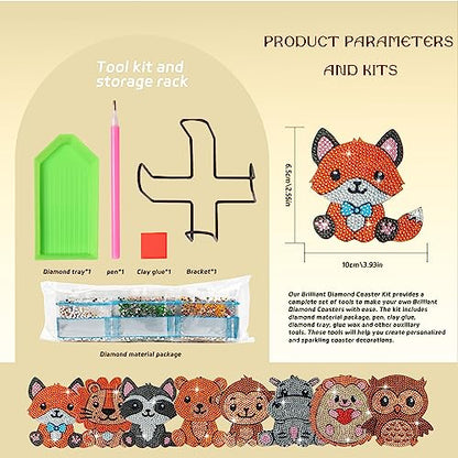 Diy 8pcs/set Animal  Diamond Painting Coasters with Holder