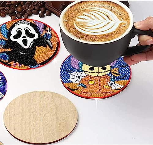 Diy 8pcs/set Halloween  Diamond Painting Coasters with Holder