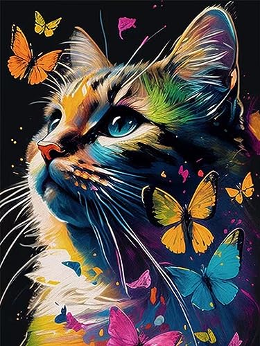 Midnight Cat with Butterfly | Diamond Painting