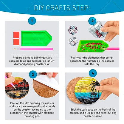 Diy 8pcs/set Sunset  Diamond Painting Coasters with Holder