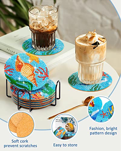 Diy 8pcs/set  Diamond Painting Coasters with Holder