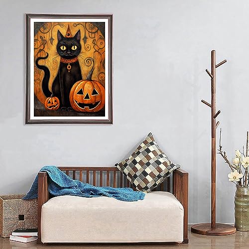 Pumpkin Black Midnight Cat Halloween | Diamond Painting