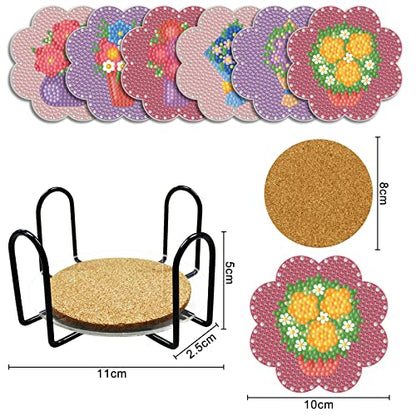 Diy 6pcs/set Flower  Diamond Painting Coasters with Holder