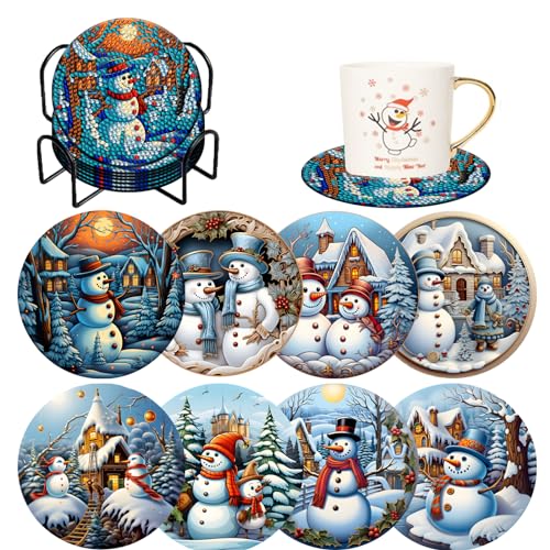 Diy 8pcs/set Christmas  Diamond Painting Coasters with Holder