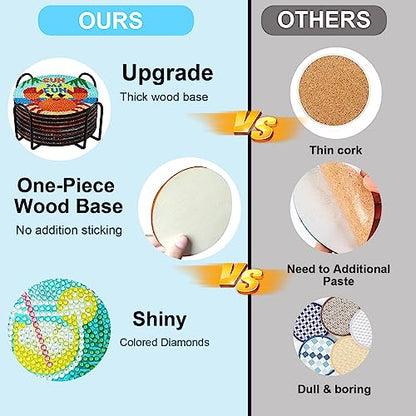 Diy 8pcs/set Summer  Diamond Painting Coasters with Holder