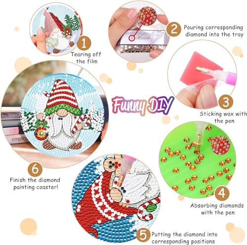 Diy 8pcs/set Gnome Christmas  Diamond Painting Coasters with Holder