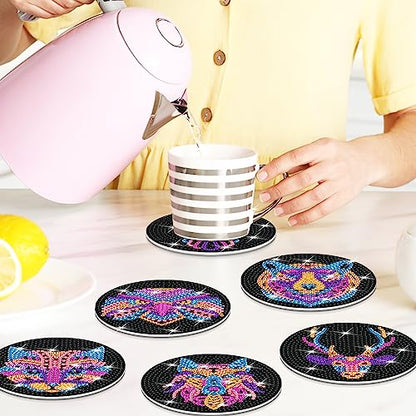 Diy 8pcs/set Animal  Diamond Painting Coasters with Holder