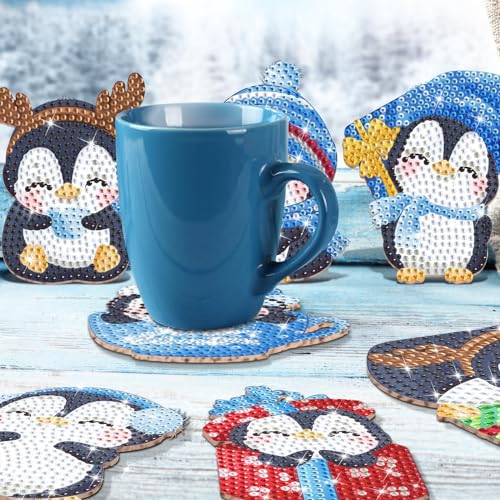 Diy 10pcs/set Penguin  Diamond Painting Coasters with Holder
