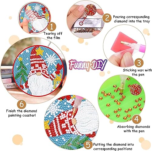 Diy 8pcs/set Christmas  Diamond Painting Coasters with Holder