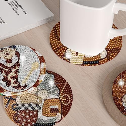 Diy 8pcs/set Gnome  Diamond Painting Coasters with Holder