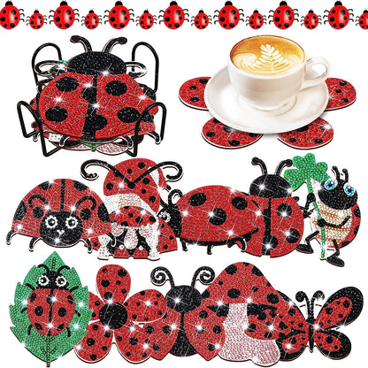 Diy 10pcs/set Ladybug  Diamond Painting Coasters with Holder