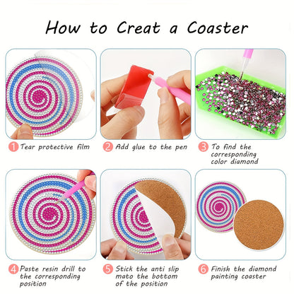 Diy 8pcs/set Christmas  Diamond Painting Coasters with Holder