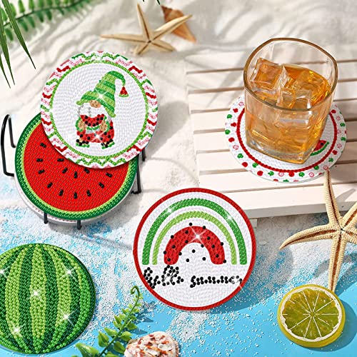 Diy 8pcs/set Summer Watermelon  Diamond Painting Coasters with Holder