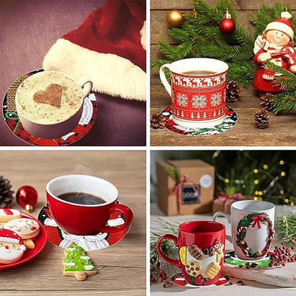 Diy 8pcs/set Christmas  Diamond Painting Coasters with Holder