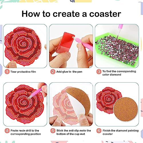 Diy 8pcs/set Flower  Diamond Painting Coasters with Holder