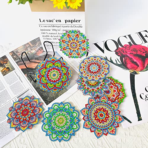 Diy 8pcs/set Mandala  Diamond Painting Coasters with Holder