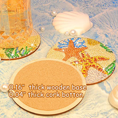 Diy 8pcs/set Ocean Life  Diamond Painting Coasters with Holder