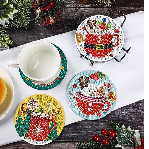 Diy 8pcs/set Christmas  Diamond Painting Coasters with Holder