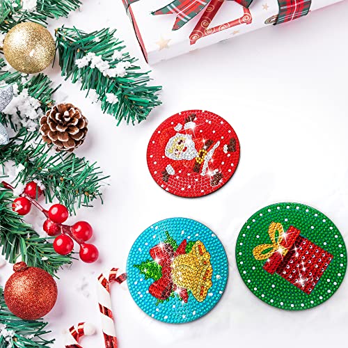 Diy 10pcs/set Christmas  Diamond Painting Coasters with Holder