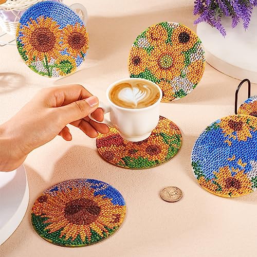 Diy 8pcs/set Flower  Diamond Painting Coasters with Holder