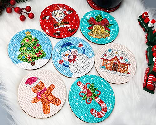 Diy 8pcs/set Christmas  Diamond Painting Coasters with Holder