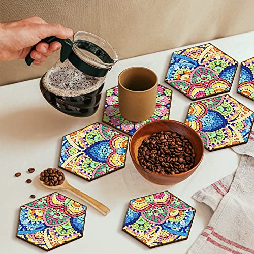 Diy 7pcs/set Mandala Flower  Diamond Painting Coasters with Holder