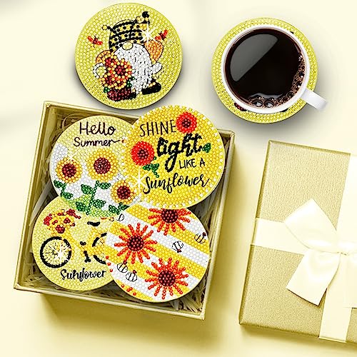 Diy 8pcs/set Flower  Diamond Painting Coasters with Holder