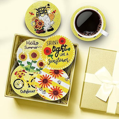 Diy 8pcs/set Flower  Diamond Painting Coasters with Holder