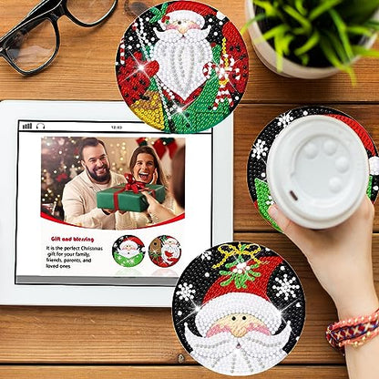 Diy 8pcs/set Christmas  Diamond Painting Coasters with Holder
